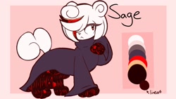 Size: 1920x1080 | Tagged: safe, artist:guiltypandas, sage, sonic frontiers, abstract background, all fours, animalified, border, character name, cute, english text, frown, looking offscreen, sagebetes, solo