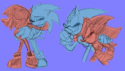 Size: 1212x689 | Tagged: safe, artist:funkyfunkyradio, shadow the hedgehog, sonic the hedgehog, arm around shoulders, blushing, duo, gay, hugging, male, males only, purple background, shadow x sonic, shipping, simple background, sketch, smile