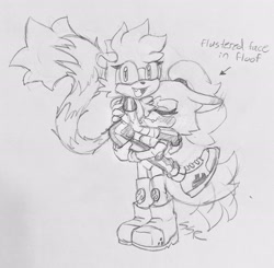 Size: 2048x2008 | Tagged: safe, artist:sonicrelated, tangle the lemur, whisper the wolf, 2023, blushing, carrying them, chest fluff, duo, english text, female, females only, lesbian, pencilwork, shipping, signature, sketch, smile, standing, tangle x whisper, traditional media, wagging tail