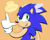 Size: 2048x1636 | Tagged: safe, artist:sonicaspeed123, sonic the hedgehog, hedgehog, sonic the hedgehog (2006), dialogue, english text, eyelashes, feather, heart, looking back at viewer, male, orange background, pointing, simple background, smile, solo, sparkles, speech bubble, standing, talking to viewer