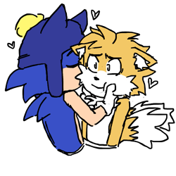 Size: 1005x1005 | Tagged: safe, artist:beicon, miles "tails" prower, sonic the hedgehog, fox, hedgehog, craig tucker, creek (south park), crossover, duo, ear fluff, floppy ears, gay, hat, heart, kiss on cheek, messy hair, shipping, simple background, smile, sonic x tails, south park, tweek tweak, white background