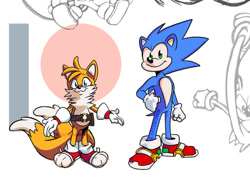 Size: 800x578 | Tagged: safe, artist:zulema, miles "tails" prower, sonic the hedgehog, fox, hedgehog, 2018, duo, looking at viewer, male, males only, redesign, smile, standing