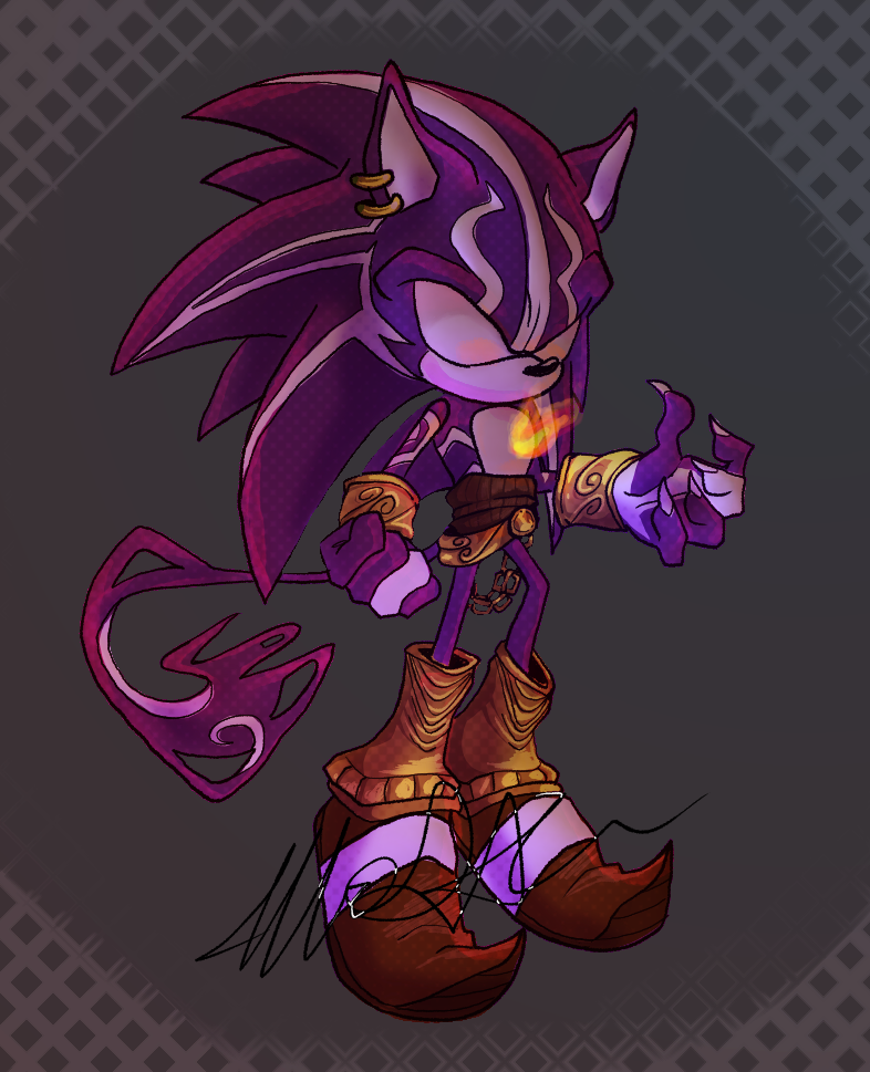 11582 - safe, artist:doodleduds, sonic the hedgehog, hedgehog, abstract  background, darkspine sonic, ear piercing, fire, male, redesign, signature,  solo, standing 