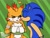 Size: 2000x1500 | Tagged: safe, artist:moontigerange1, mangey, miles "tails" prower, sonic the hedgehog, sonic prime, 2023, abstract background, cute, duo, gay, heart, licking, shipping, songey, sonic x tails, standing, tongue out