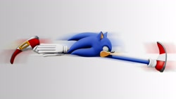 Size: 1920x1080 | Tagged: safe, artist:haazza_, sonic the hedgehog, hedgehog, sonic prime, 2022, 3d, frown, gradient background, horizontal line sonic, male, running, solo