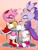 Size: 768x1024 | Tagged: safe, artist:memem_105, amy rose, blaze the cat, cat, hedgehog, 2022, amy x blaze, amy's halterneck dress, blaze's tailcoat, blushing, clothes, cute, date, dress, drinking, eyes closed, female, females only, heart, lesbian, shipping