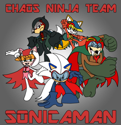 Size: 1152x1188 | Tagged: safe, artist:death-driver-5000, amy rose, knuckles the echidna, miles "tails" prower, rotor walrus, sonic the hedgehog, alternate universe, archie comic au, chaos ninja team sonicaman, cosplay
