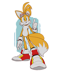 Size: 900x1157 | Tagged: safe, artist:gen-toon, miles "tails" prower, abstract background, goggles, goggles on head, looking ahead, smile, solo, sonic riders, standing, thumbs up