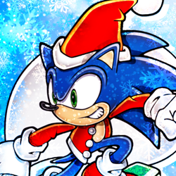 Size: 750x750 | Tagged: safe, artist:sonic-hedgekin, sonic the hedgehog, christmas outfit, edit, icon, snowflake, solo, winter