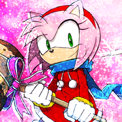 Size: 750x750 | Tagged: safe, artist:sonic-hedgekin, amy rose, christmas outfit, icon, piko piko hammer, snowflake, solo, winter
