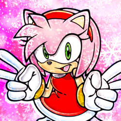 Size: 750x750 | Tagged: safe, artist:sonic-hedgekin, amy rose, double v sign, icon, snowflake, solo, winter