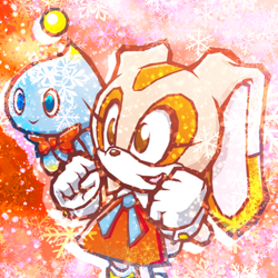 Size: 750x750 | Tagged: safe, artist:sonic-hedgekin, cheese (chao), cream the rabbit, duo, icon, snowflake, winter