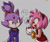 Size: 540x451 | Tagged: safe, artist:smilenetwork, amy rose, blaze the cat, cat, hedgehog, 2023, amy x blaze, amy's halterneck dress, blaze's tailcoat, blushing, clothes, cute, dress, female, females only, food, fruit, glass, lesbian, question mark, shipping, strawberry