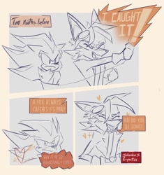 Size: 1749x1859 | Tagged: safe, artist:saturnlevite, miles "tails" prower, shadow the hedgehog, 2023, abstract background, aged up, captured, dialogue, duo, english text, gay, implied sonic, line art, older, shadails, shipping, sonic boom (tv), standing, tied up