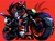 Size: 2048x1536 | Tagged: safe, artist:kuroiyuki96, shadow the hedgehog, from below, frown, g.u.n logo, gun, holding something, male, motorcycle, red background, shadow's logo, simple background, sitting, solo, weapon