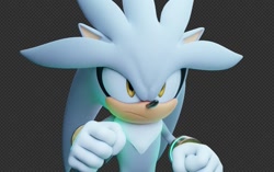 Size: 929x584 | Tagged: safe, artist:luxar_b3d, silver the hedgehog, 2023, 3d, checkered background, frown, looking offscreen, male, solo