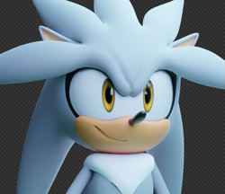 Size: 647x560 | Tagged: safe, artist:luxar_b3d, silver the hedgehog, 2023, 3d, checkered background, looking offscreen, male, smile, solo