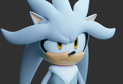 Size: 841x573 | Tagged: safe, artist:luxar_b3d, silver the hedgehog, 2023, 3d, checkered background, confused, frown, looking offscreen, male, solo