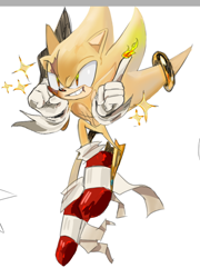 Size: 508x704 | Tagged: safe, artist:oin_09o, sonic the hedgehog, super sonic, 2023, fire finger, looking ahead, ring, scar, simple background, smile, solo, sparkles, super form, white background