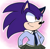 Size: 2048x2015 | Tagged: safe, ai art, artist:mobians.ai, sonic the hedgehog, abstract background, alternate eye color, blazer, brown eyes, clothes, dress, hand on hip, looking offscreen, nonbinary, outline, prompter:taeko, smile, solo, standing, tie