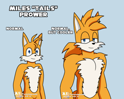 Size: 2000x1600 | Tagged: safe, artist:moontigerange1, miles "tails" prower, aged up, blue background, character name, english text, older, simple background, smile, solo