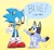 Size: 2000x1837 | Tagged: safe, artist:nanitecity, sonic the hedgehog, dog, hedgehog, 2022, bluey, bluey heeler, child, crossover, dialogue, duo, english text, female, looking at each other, male, outline, signature, speech bubble, standing, wagging tail
