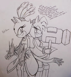 Size: 1280x1399 | Tagged: safe, artist:askamaze, amy rose, blaze the cat, cat, hedgehog, 2018, amy x blaze, amy's halterneck dress, back to back, blaze's tailcoat, cute, english text, female, females only, flames, lesbian, looking back, piko piko hammer, shipping, sketch