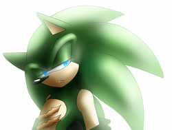 Size: 1024x775 | Tagged: safe, artist:cassidythehedgehog1, scourge the hedgehog, 2017, frown, lidded eyes, looking at viewer, male, simple background, solo, solo male, standing, white background