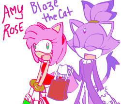 Size: 900x772 | Tagged: safe, artist:flexie-the-hedgehog, amy rose, blaze the cat, cat, hedgehog, 2011, amy x blaze, amy's halterneck dress, bag, blaze's tailcoat, character name, cute, eyes closed, female, females only, lesbian, mouth open, shipping