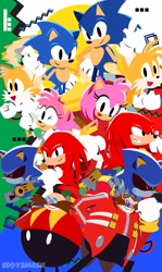 Size: 1285x2161 | Tagged: safe, artist:eddysmash2407, amy rose, knuckles the echidna, metal sonic, miles "tails" prower, robotnik, sonic the hedgehog, classic amy, classic knuckles, classic robotnik, classic sonic, classic tails, self paradox