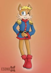 Size: 1024x1475 | Tagged: safe, artist:esonic64, antoine d'coolette, coyote, antoine's uniform, blue eyes, boots, brown fur, jacket, male, one eye closed