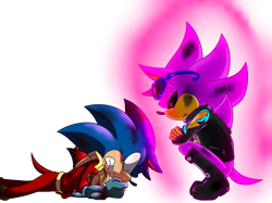 Size: 1018x762 | Tagged: safe, artist:missydischa, scourge the hedgehog, super scourge, zonic the zone cop, hedgehog, blue fur, boots, fingerless gloves, glasses, glasses on head, gloves, green eyes, jacket, male, purple fur, red eyes, sunglasses, super form, zone cop outfit