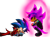 Size: 1018x762 | Tagged: safe, artist:missydischa, scourge the hedgehog, sonic the hedgehog, super scourge, zonic the zone cop, hedgehog, blue fur, boots, fingerless gloves, glasses, glasses on head, gloves, green eyes, jacket, male, purple fur, red eyes, sunglasses, super form, zone cop outfit