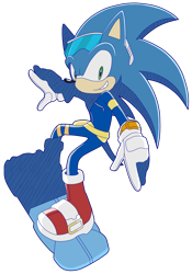 Size: 2386x3401 | Tagged: safe, artist:wait0chan, sonic the hedgehog, hedgehog, 2023, concept outfit, extreme gear, looking at viewer, male, pointing, riders style, simple background, smile, solo, sonic riders, sunglasses, transparent background