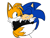 Size: 682x518 | Tagged: safe, artist:blazedoughnut, miles "tails" prower, sonic the hedgehog, bowtie, commission, duo, eyes closed, holding each other, looking at them, older, simple background, smile, wedding, wedding suit, white background