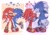 Size: 1168x822 | Tagged: safe, artist:sk_rokuro, knuckles the echidna, sonic the hedgehog, 2023, abstract background, blushing, cute, gay, heart, holding them, hugging, knucklebetes, knuxonic, male, males only, one fang, shipping, smile, sonabetes, standing, treads, wagging tail, were form, werehog