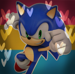 Size: 1356x1334 | Tagged: safe, artist:nonbinarytails, sonic the hedgehog, hearts, icon, outline, pansexual, pansexual pride, pride flag background, solo