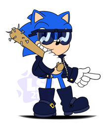 Size: 967x1111 | Tagged: safe, artist:linkstar21, 2020, anti-sonic, baseball bat, boots, holding something, jacket, looking at viewer, pointing, simple background, smile, solo, standing, sunglasses, watermark, white background
