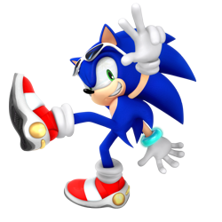 Size: 2500x2500 | Tagged: safe, artist:nibroc-rock, sonic the hedgehog, hedgehog, sonic adventure, 2019, 3d, crystal ring, light shoes, looking at viewer, male, mid-air, simple background, smile, solo, sunglasses, transparent background, v sign