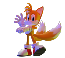 Size: 2373x2123 | Tagged: safe, artist:sonicxrex, miles "tails" prower, fox, 2022, 3d, looking at viewer, male, simple background, smile, solo, standing, transparent background, waving