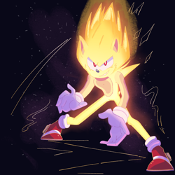 Size: 2048x2048 | Tagged: safe, artist:kaylas-world-0, sonic the hedgehog, super sonic, hedgehog, abstract background, looking offscreen, male, smile, solo, standing, super form