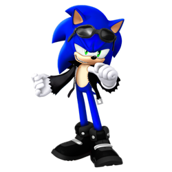 Size: 1526x1526 | Tagged: safe, artist:nibroc-rock, hedgehog, 2021, 3d, anti-sonic, boots, jacket, lidded eyes, male, sharp teeth, simple background, smile, solo, standing, sunglasses, transparent background