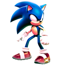Size: 2029x2026 | Tagged: safe, artist:eliacube, artist:fentonxd, sonic the hedgehog, hedgehog, 2014, 3d, clenched fist, frown, looking back, male, simple background, solo, standing, transparent background