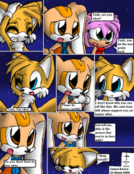Size: 850x1107 | Tagged: safe, artist:arcticcryptid, amy rose, cream the rabbit, miles "tails" prower, comic:sontails confession, 2011, amybetes, comic, creamabetes, cute, dialogue, english text, nighttime, outdoors, panels, speech bubble, star (sky), tailabetes