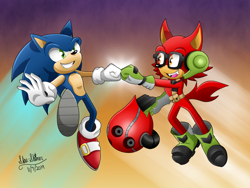 Size: 1032x774 | Tagged: safe, artist:star-shiner, gadget the wolf, sonic the hedgehog