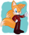 Size: 529x643 | Tagged: safe, artist:devotedsidekick, miles "tails" prower, fox, blue eyes, gloves, jacket, male, one eye closed, orange fur, pants, shirt, shoes, thumbs up, tie