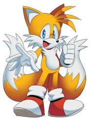 Size: 609x800 | Tagged: safe, artist:drawloverlala, miles "tails" prower, fox, archie sonic online, blue eyes, gloves, male, official artwork, orange fur, shoes, socks