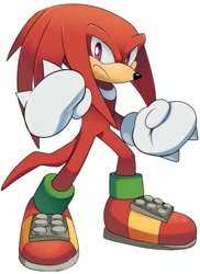 Size: 349x480 | Tagged: safe, artist:drawloverlala, knuckles the echidna, echidna, archie sonic online, gloves, male, official artwork, purple eyes, red fur, shoes