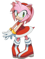 Size: 365x479 | Tagged: safe, artist:drawloverlala, amy rose, hedgehog, archie sonic online, boots, dress, female, gloves, green eyes, official artwork, pink fur