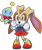 Size: 600x713 | Tagged: safe, artist:drawloverlala, cheese (chao), cream the rabbit, chao, rabbit, archie sonic online, blue eyes, bowtie, cream fur, dress, gloves, official artwork, orange eyes, shoes, socks